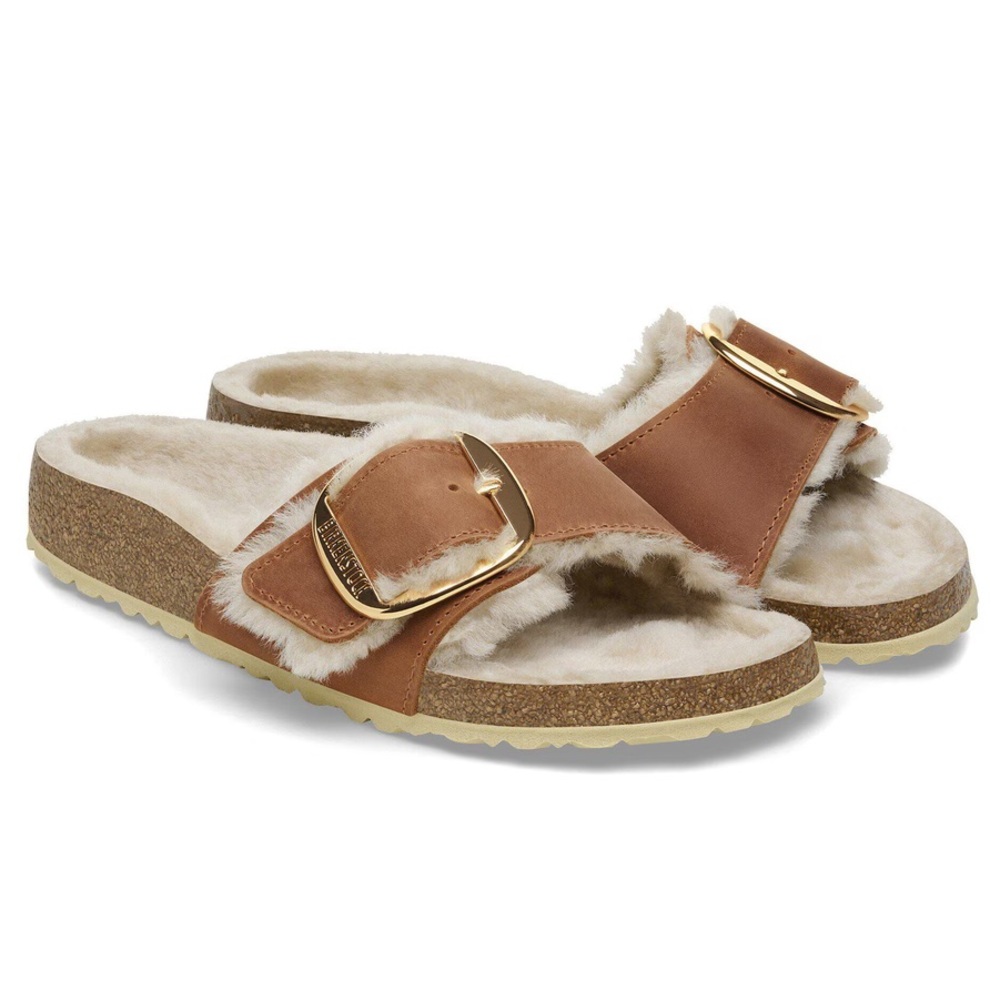 Birkenstock Madrid Big Buckle Shearling Cognac 39 New